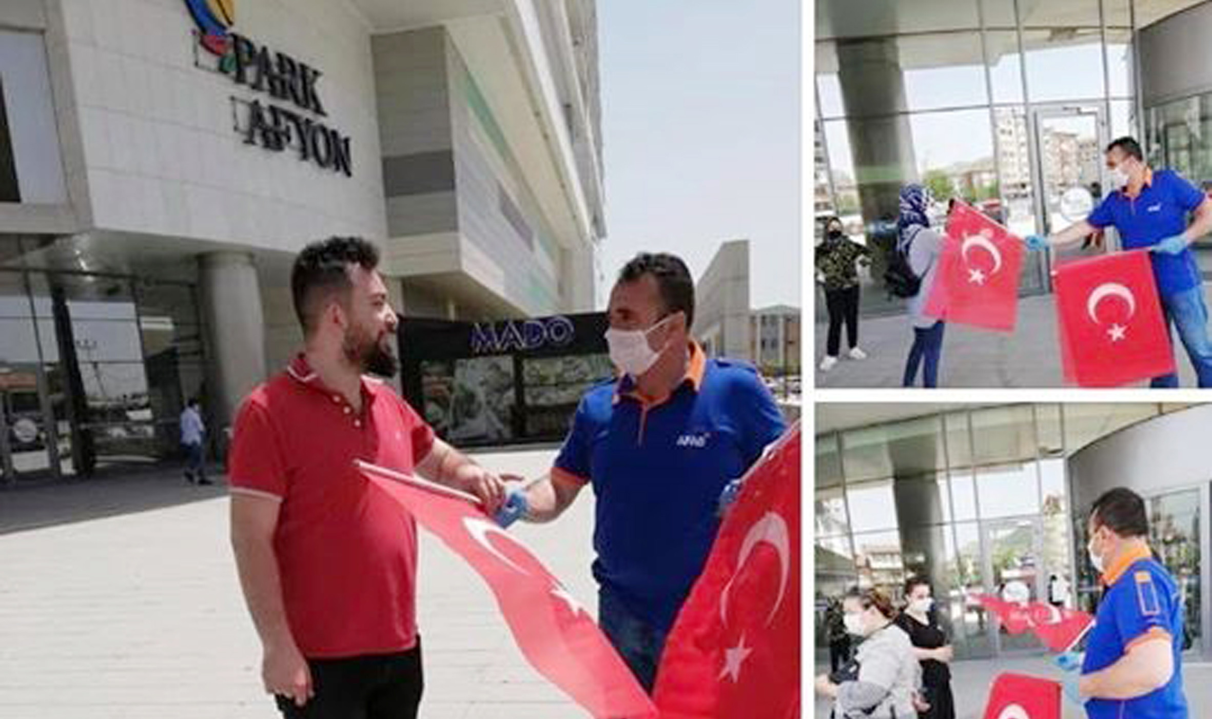 Vatandaşa Türk bayrağı dağıtan
